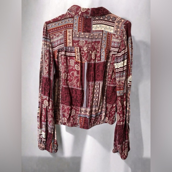 AMERICAN RAG Womens Red Printed Long Sleeve Collared Button Up Top Large - Picture 5 of 8